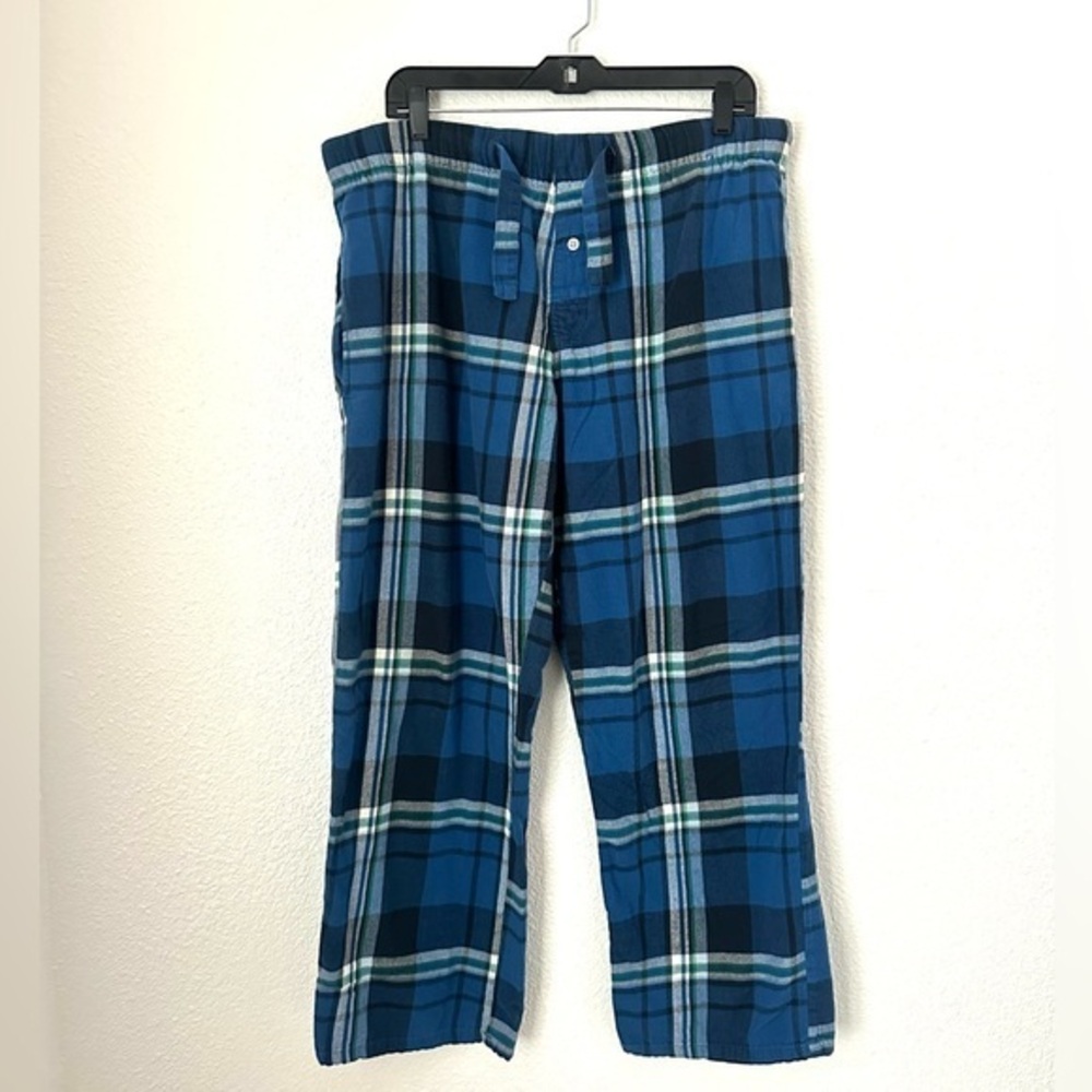Old Navy Pajama Pants Men’s M Blue 100% Cotton Plaid Straight Leg Casual Pant